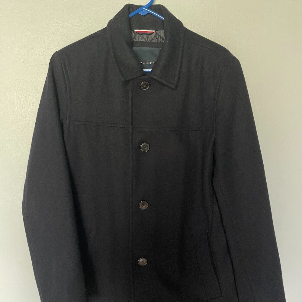 Tommy Hilfiger Men's Navy Wool Blend Peacoat in Small